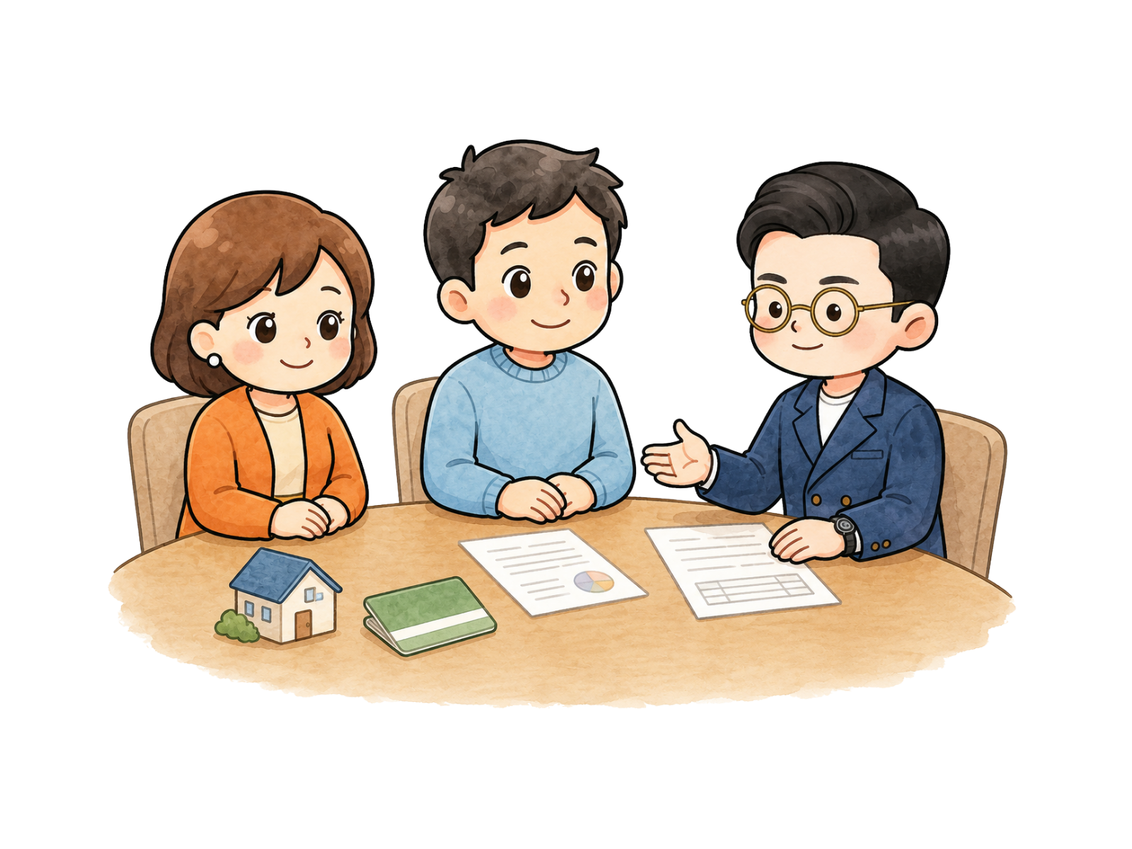 相続手続きの整理を家族で考えるイラスト