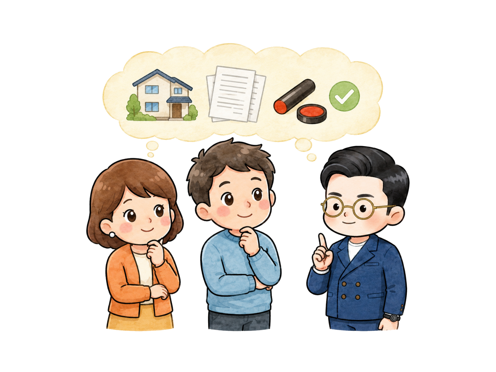 相続登記について家族で考えるイラスト