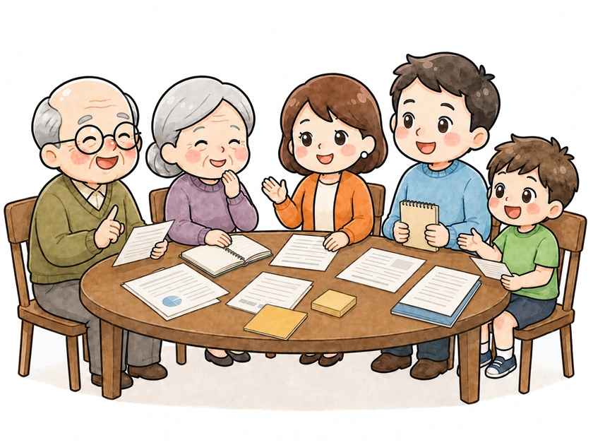 家族で話し合うイラスト